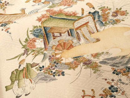 平和屋着物■上質な小紋 人物御所車花文 暈し染め 金彩 正絹 逸品 CABC6078ev