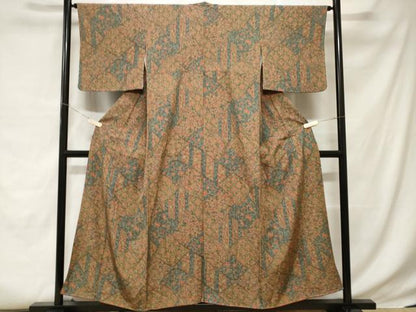 平和屋着物■上質な小紋 切嵌更紗花文 正絹 逸品 CABC6088ev