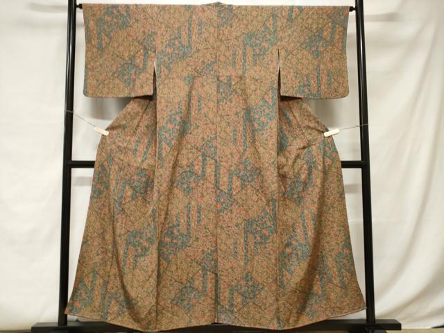平和屋着物■上質な小紋 切嵌更紗花文 正絹 逸品 CABC6088ev