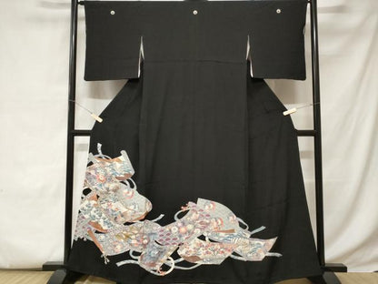 平和屋着物■豪華黒留袖 駒刺繍 蒔絵尾長鳥花文 正絹 逸品 CABC6096ev
