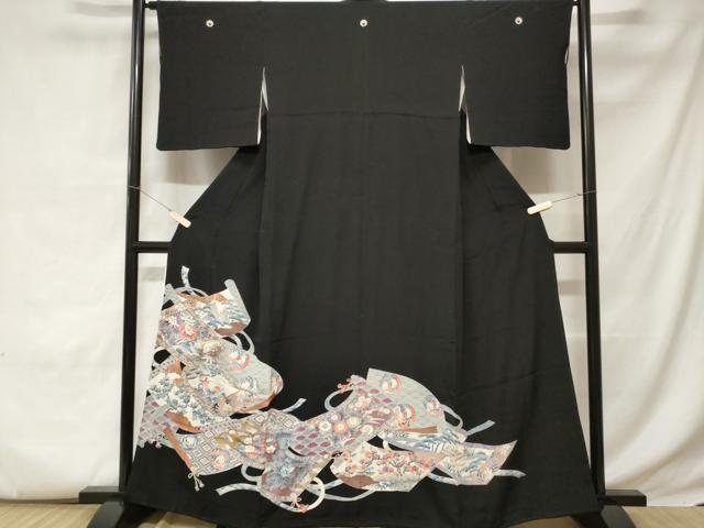 平和屋着物■豪華黒留袖 駒刺繍 蒔絵尾長鳥花文 正絹 逸品 CABC6096ev