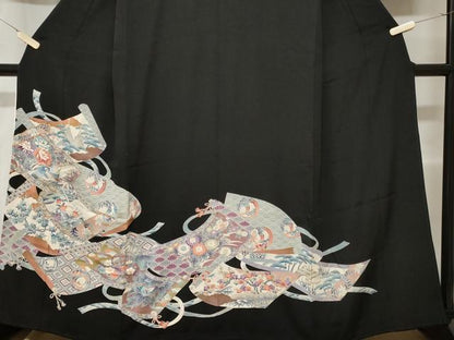 平和屋着物■豪華黒留袖 駒刺繍 蒔絵尾長鳥花文 正絹 逸品 CABC6096ev
