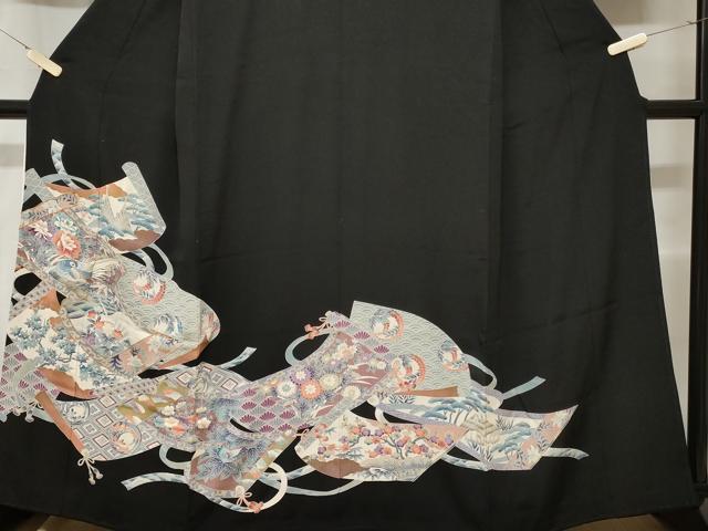 平和屋着物■豪華黒留袖 駒刺繍 蒔絵尾長鳥花文 正絹 逸品 CABC6096ev