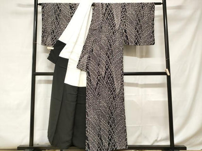 平和屋着物■上質な小紋 枝葉文 黒地 正絹 逸品 CABC6100ev