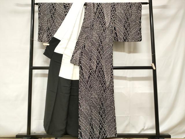 平和屋着物■上質な小紋 枝葉文 黒地 正絹 逸品 CABC6100ev