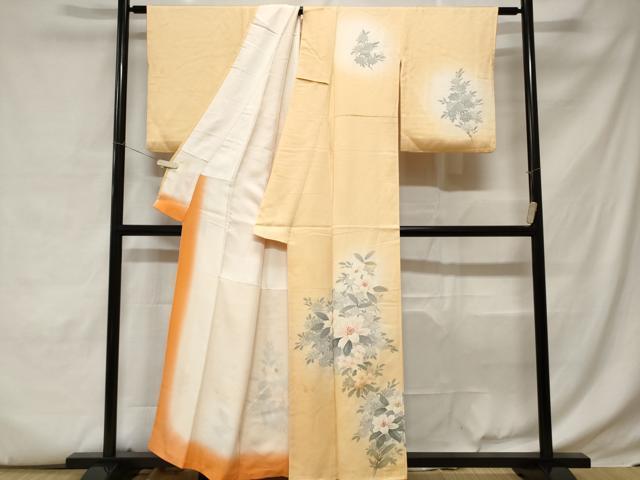 平和屋着物■訪問着 手描き 枝花文 暈し染め 正絹 逸品 CABC6114ev