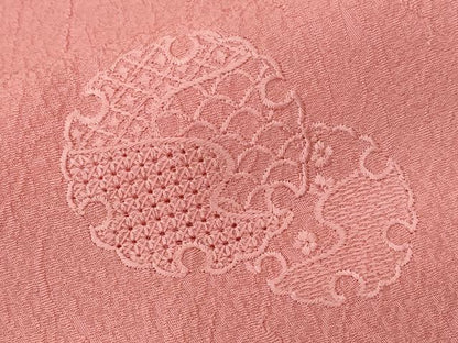 平和屋着物■中国三大刺繍 スワトウ刺繍 訪問着 色無地 雪輪重ね花地紋 紅梅色 正絹 逸品 CABC6125ev