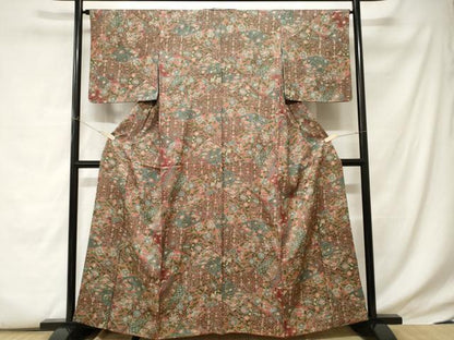平和屋着物■上質な小紋 切嵌孔雀更紗花文 正絹 逸品 CABC6163ev