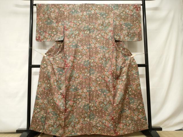 平和屋着物■上質な小紋 切嵌孔雀更紗花文 正絹 逸品 CABC6163ev