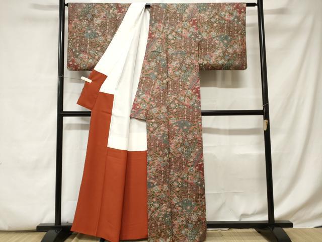 平和屋着物■上質な小紋 切嵌孔雀更紗花文 正絹 逸品 CABC6163ev