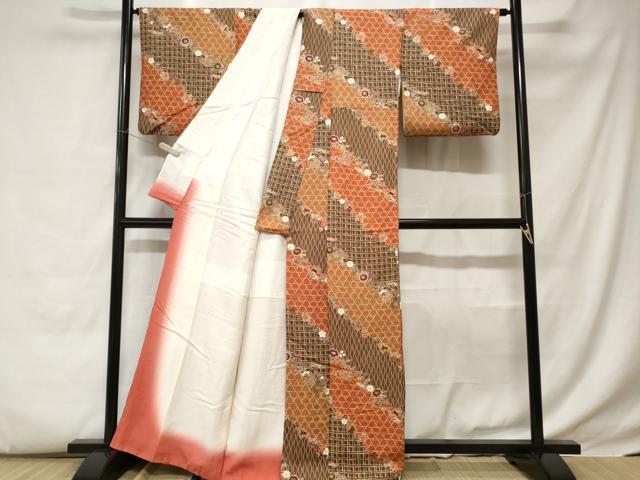 平和屋着物■上質な小紋 扇草花文 金彩 正絹 逸品 CABC6183ev