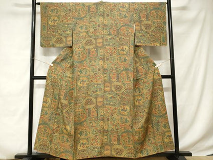 平和屋着物■上質な小紋 吉祥人物花文 正絹 逸品 CABC6213ev