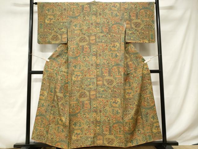 平和屋着物■上質な小紋 吉祥人物花文 正絹 逸品 CABC6213ev