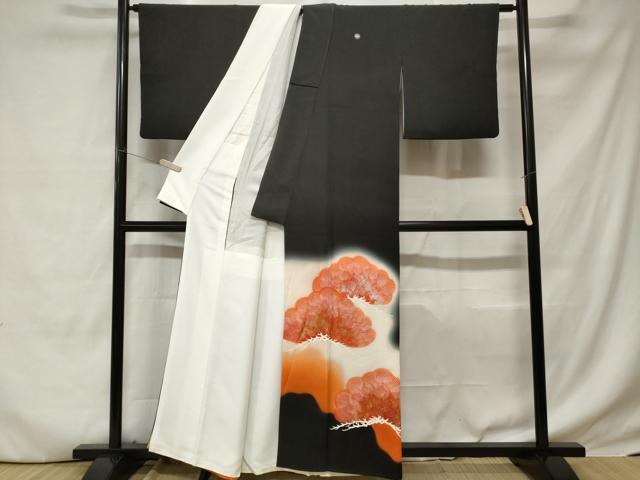 平和屋着物■豪華黒留袖　枝葉文　暈し染め　金銀彩　正絹　逸品　CABC6219ev