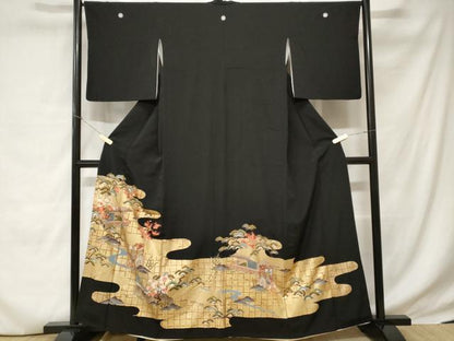 平和屋着物■豪華黒留袖　駒刺繍　御所解文　暈し染め　正絹　逸品　CABC6228ev
