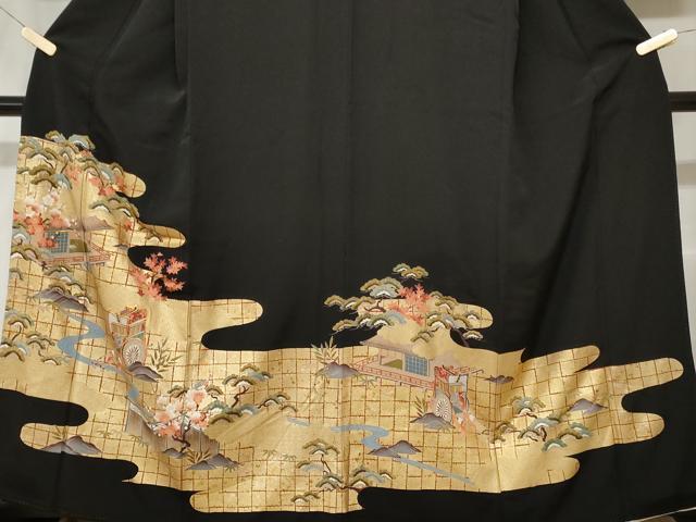 平和屋着物■豪華黒留袖　駒刺繍　御所解文　暈し染め　正絹　逸品　CABC6228ev