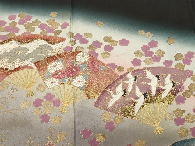 平和屋着物■豪華黒留袖　作家物　流水扇面飛鶴花文　暈し染め　金彩　正絹　逸品　CABC6232ev