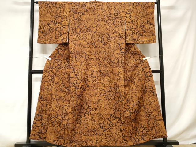 平和屋着物■上質な小紋 切嵌更紗花文 正絹 逸品 CABC6242ev