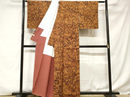 平和屋着物■上質な小紋 切嵌更紗花文 正絹 逸品 CABC6242ev