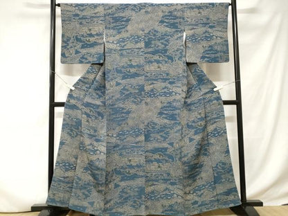 平和屋着物■上質な小紋 風景文 鬼しぼ縮緬 正絹 逸品 CABC6249ev