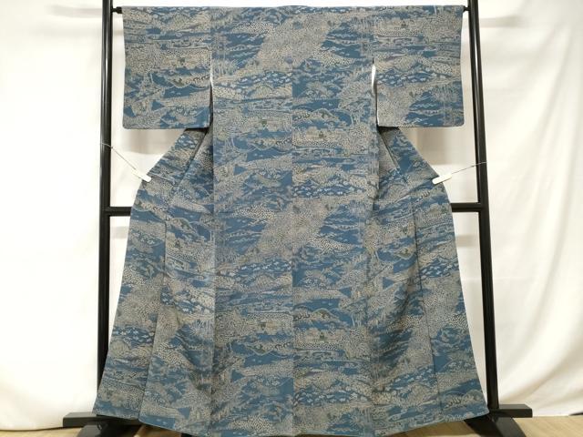 平和屋着物■上質な小紋 風景文 鬼しぼ縮緬 正絹 逸品 CABC6249ev