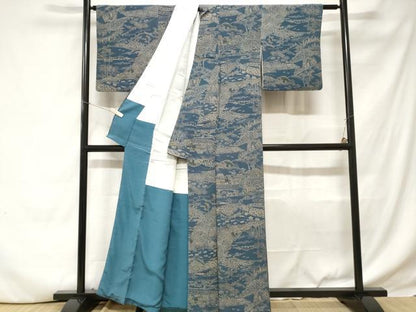 平和屋着物■上質な小紋 風景文 鬼しぼ縮緬 正絹 逸品 CABC6249ev