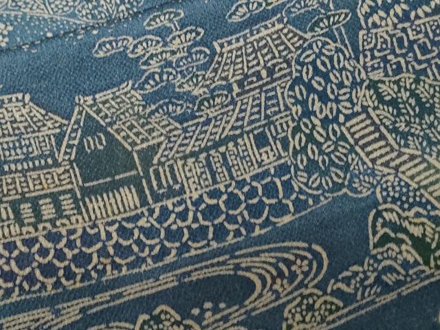 平和屋着物■上質な小紋 風景文 鬼しぼ縮緬 正絹 逸品 CABC6249ev