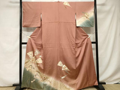 平和屋着物■訪問着 駒刺繍 芒 扇面花文 暈し染め 金銀彩 正絹 逸品 CABC6256ev