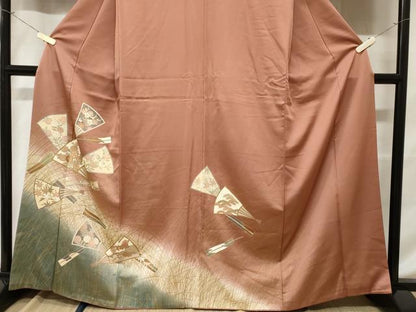 平和屋着物■訪問着 駒刺繍 芒 扇面花文 暈し染め 金銀彩 正絹 逸品 CABC6256ev