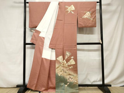 平和屋着物■訪問着 駒刺繍 芒 扇面花文 暈し染め 金銀彩 正絹 逸品 CABC6256ev