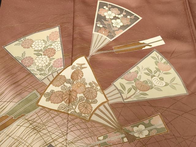 平和屋着物■訪問着 駒刺繍 芒 扇面花文 暈し染め 金銀彩 正絹 逸品 CABC6256ev