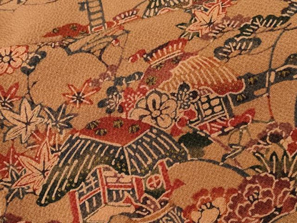 平和屋着物■上質な小紋 風景文 鬼しぼ縮緬 正絹 逸品 CABC6263ev