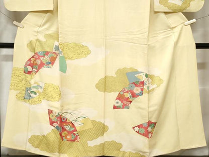 平和屋着物■訪問着 地紙花蝶文 暈し染め 金彩 正絹 逸品 CABC6276ev