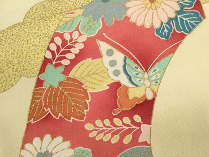 平和屋着物■訪問着 地紙花蝶文 暈し染め 金彩 正絹 逸品 CABC6276ev