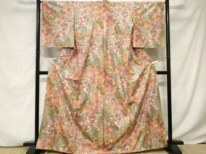 平和屋着物■上質な小紋 切嵌吉祥草花文 暈し染め 金銀彩 正絹 逸品 CABC6278ev