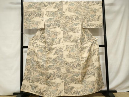 平和屋着物■上質な小紋 手描き 風景文 暈し染め 金彩 正絹 逸品 CABC6283ev
