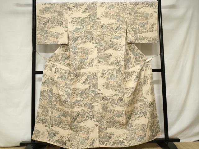 平和屋着物■上質な小紋 手描き 風景文 暈し染め 金彩 正絹 逸品 CABC6283ev