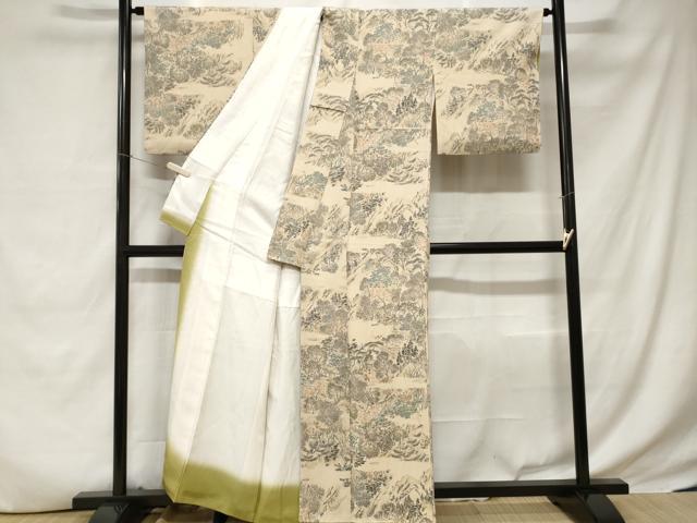 平和屋着物■上質な小紋 手描き 風景文 暈し染め 金彩 正絹 逸品 CABC6283ev