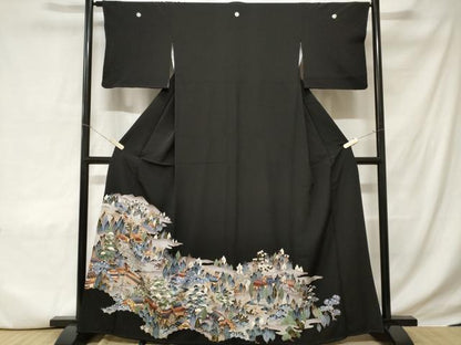 平和屋着物■豪華黒留袖 駒刺繍 風景文 暈し染め 金彩 正絹 逸品 CABC6304ev