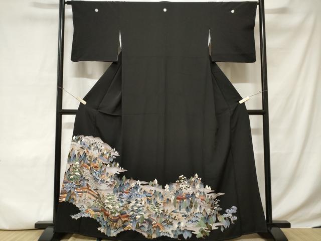 平和屋着物■豪華黒留袖 駒刺繍 風景文 暈し染め 金彩 正絹 逸品 CABC6304ev
