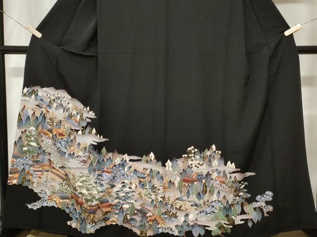 平和屋着物■豪華黒留袖 駒刺繍 風景文 暈し染め 金彩 正絹 逸品 CABC6304ev