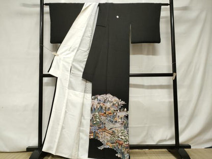平和屋着物■豪華黒留袖 駒刺繍 風景文 暈し染め 金彩 正絹 逸品 CABC6304ev