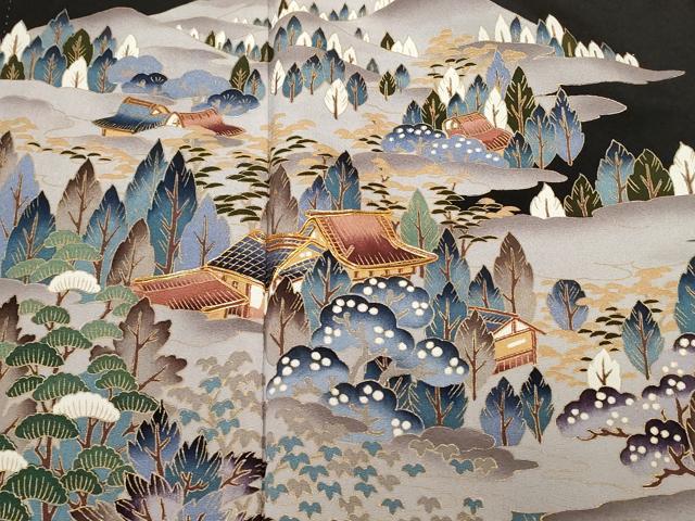 平和屋着物■豪華黒留袖 駒刺繍 風景文 暈し染め 金彩 正絹 逸品 CABC6304ev