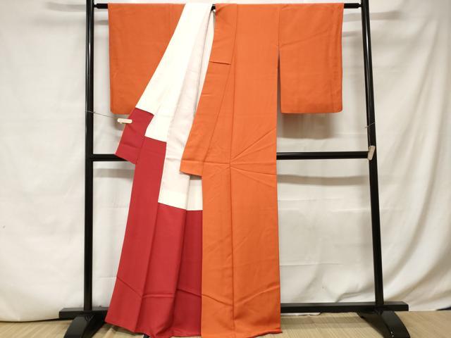 平和屋着物■上質な色無地　黄赤色　正絹　逸品　CABC6353ev