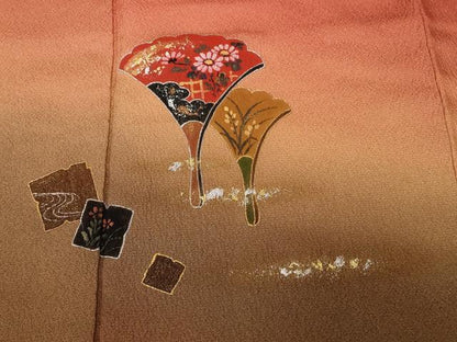 平和屋着物■訪問着　松原清久　芝草色紙重ね花文　暈し染め　金銀彩　正絹　逸品　CABC6368ev