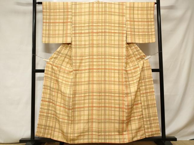 平和屋着物■上質な小紋　格子柄　正絹　逸品　CABC6396ev