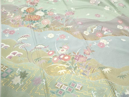 平和屋着物●訪問着 作家物 駒刺繍 扇面吉祥草花文 金彩 正絹 逸品 未使用 CABC6401yc