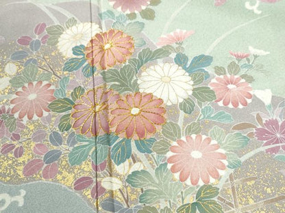 平和屋着物●訪問着 作家物 駒刺繍 扇面吉祥草花文 金彩 正絹 逸品 未使用 CABC6401yc
