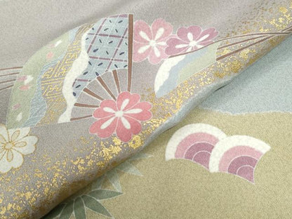 平和屋着物●訪問着 作家物 駒刺繍 扇面吉祥草花文 金彩 正絹 逸品 未使用 CABC6401yc