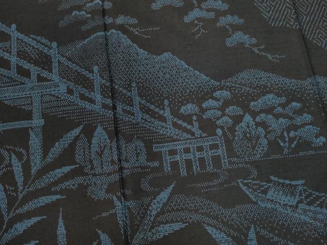 平和屋着物●訪問着 紬地 遠山渡り橋樹林風景文 正絹 逸品 CABC6406yc